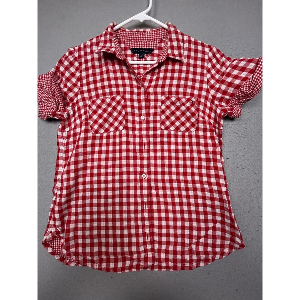 Tommy Hilfiger Shirt 100% Cotton Red Gingham Small Womens